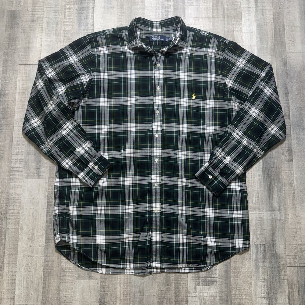Polo Ralph Lauren Men's XLT White Green Plaid Button Down Shirt Peppy Pony